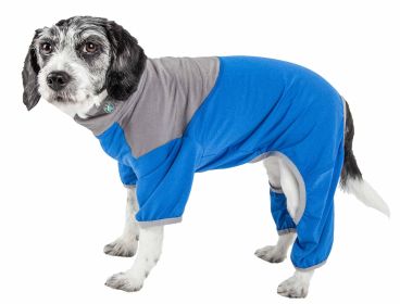 Pet Life Active 'Embarker' Heathered Performance 4-Way Stretch Two-Toned Full Body Warm Up (Color: Blue, size: large)