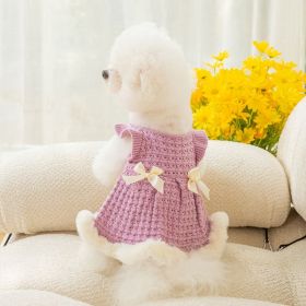 Warm and thickened dog clothes in autumn and winter; bow sweater skirt; dog sweater (colour: Purple skirt, size: L (recommended weight 5-7 kg))