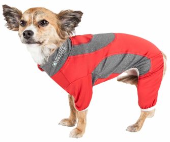 Pet Life Active 'Warm-Pup' Heathered Performance 4-Way Stretch Two-Toned Full Body Warm Up (Color: Red, size: small)