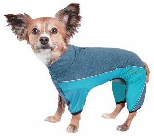 Pet Life Active 'Chase Pacer' Heathered Performance 4-Way Stretch Two-Toned Full Body Warm Up (Color: Blue, size: medium)