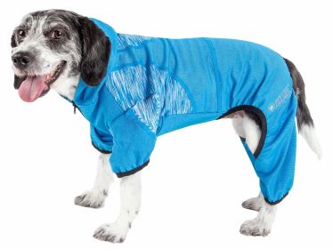 Pet Life Active 'Pawsterity' Heathered Performance 4-Way Stretch Two-Toned Full Bodied Hoodie (Color: Blue, size: large)