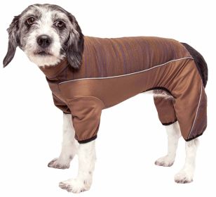 Pet Life Active 'Chase Pacer' Heathered Performance 4-Way Stretch Two-Toned Full Body Warm Up (Color: Brown, size: small)