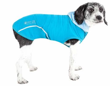 Pet Life Active 'Pull-Rover' Premium 4-Way Stretch Two-Toned Performance Sleeveless Dog T-Shirt Tank Top Hoodie (Color: Blue, size: X-Small)